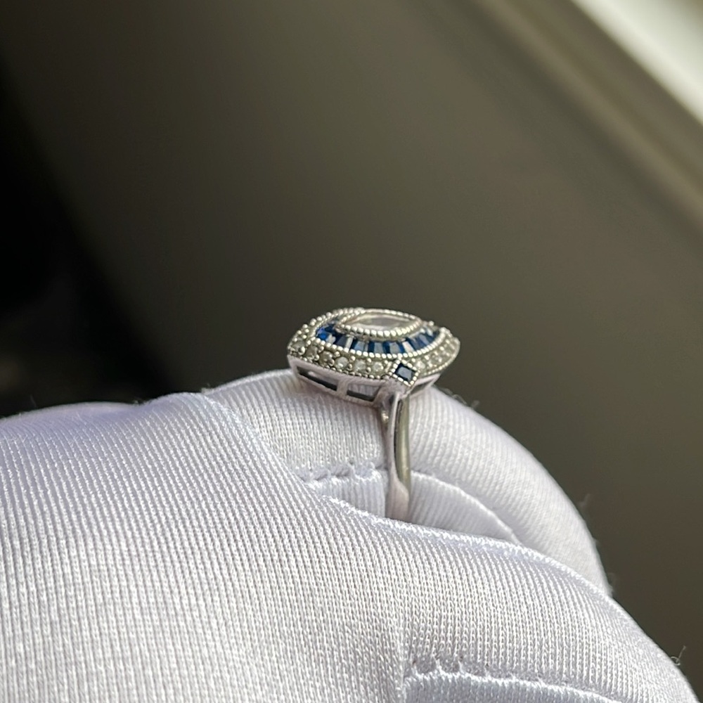 Beautiful ring silver 925 sterling size 8 teardrop blue/white cubic zirconia - Picture 5 of 14